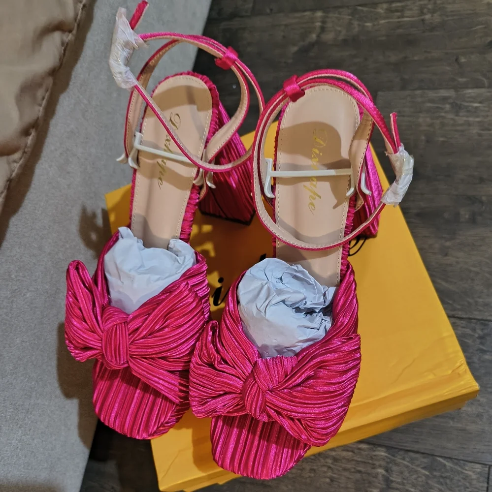 Hot Pink Ankle Strap Chunky High Heels Platform Prom Party Dress Shoes 9